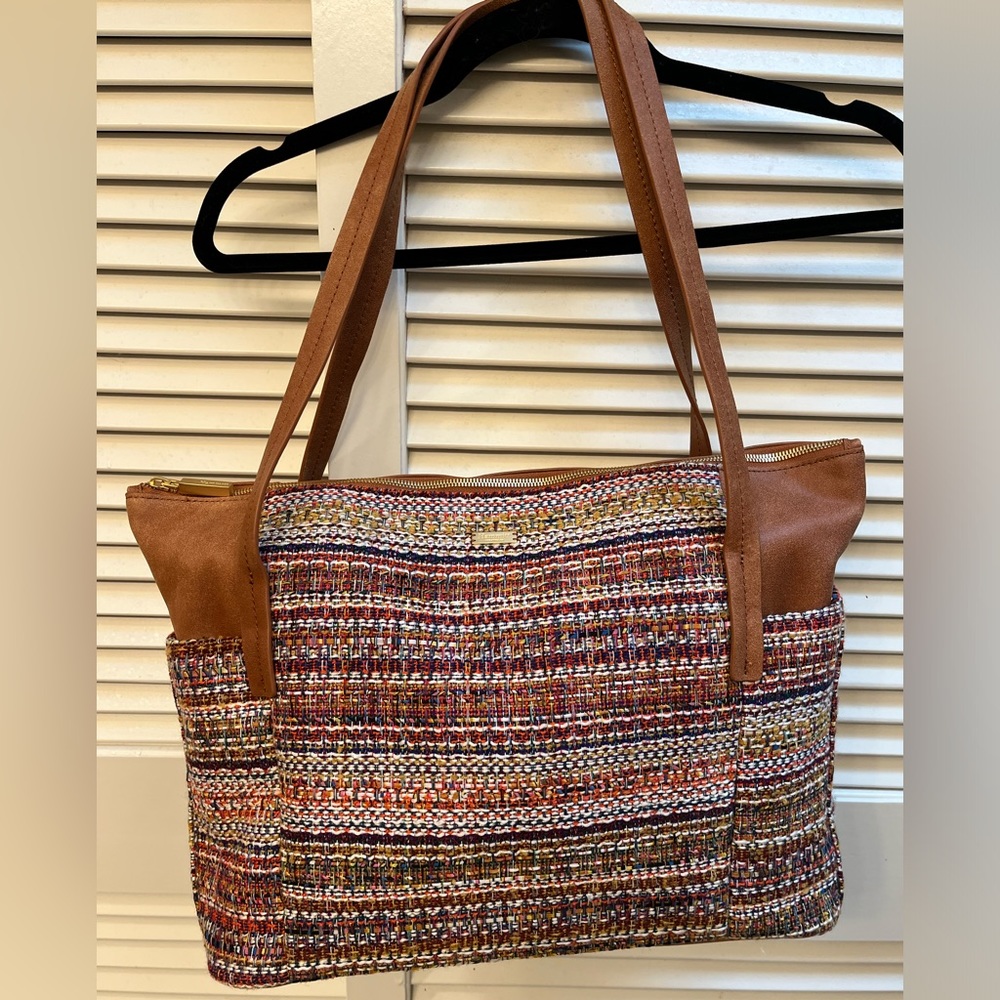 Hammitt Addie Large Tote - brown leather and colorful woven textile - NWOT